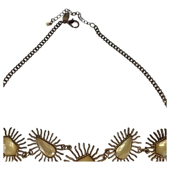 Sunburst Statement Necklace With Faceted Yellow Gem Accents Gold Tone Adj Chain - Picture 4 of 8